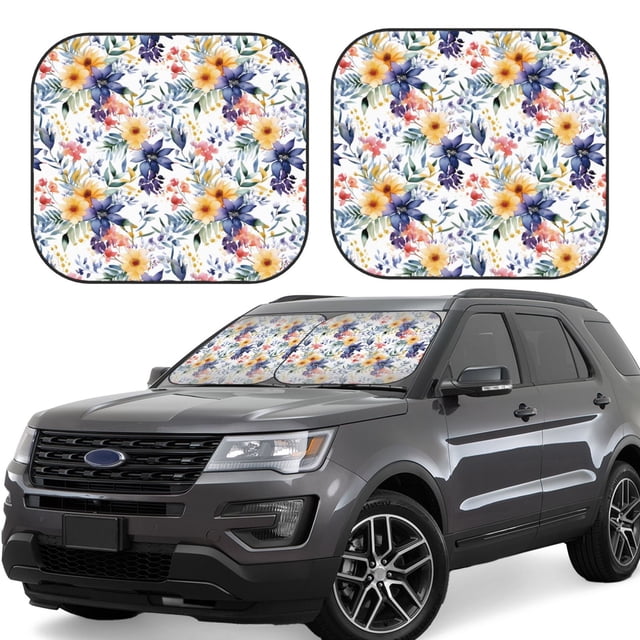 Fotbe Lilies Flowers Juego de 2 Piezas de Parasoles para Parabrisas | Bloqueador Solar para Auto | Accesorios Plegables para Protección Solar Interior-Large