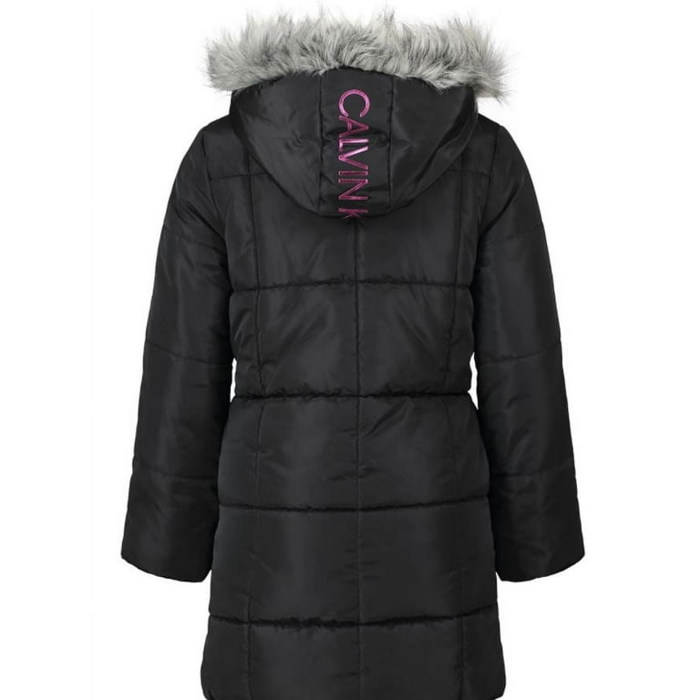 Calvin Klein Toddler Girls Black Metalliac Zipper Long Puffer 2T