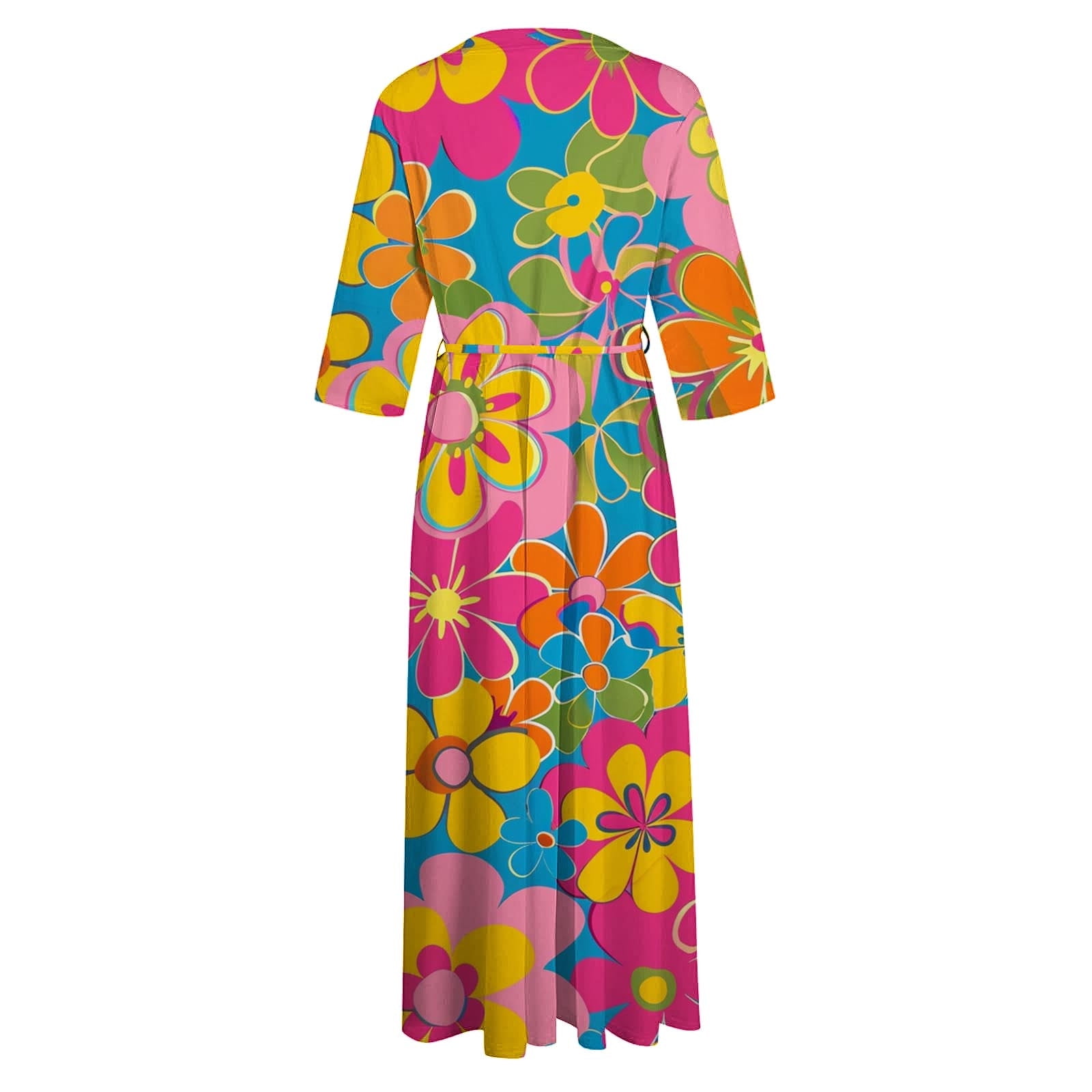 HAPIMO Women's 3/4 Sleeve Spring Summer Tea Length A Line Dress Lapel V Neck Button Flowy Fall Dress Floral Boho Workout Elegant Casual Drawstring Fashion Pink XXL
