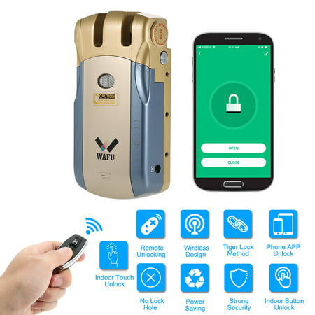 WAFU HF-008W WiFi Intelligent Electronic Lock Tuya / SmartLife Lock Remote Control Invisible Keyless Entry Door Lock iOS Android APP Unlocking Low Battery Reminder with 2 Remote (Best Bill Reminder App For Android 2019)