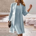 thumbnail image 2 of Puntoco Plus Size Women's Solid Color Lace Hollow Out Long Sleeve Cardigan + Sleeveless Dress Two Piece Sets Blouses Light Blue 12(XXL), 2 of 5