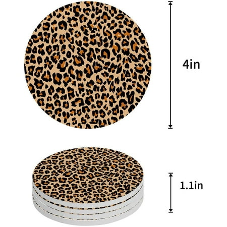 

FMSHPON Leopard Print Set of 8 Round Coaster for Drinks Absorbent Ceramic Stone Coasters Cup Mat with Cork Base for Home Kitchen Room Coffee Table Bar Decor