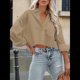 thumbnail image 5 of Camisas de Mujer con Botones, Tops Casuales de Larga, Blusa con Solapa y Bolsillo en el Pecho Caqui XXL, 5 of 8