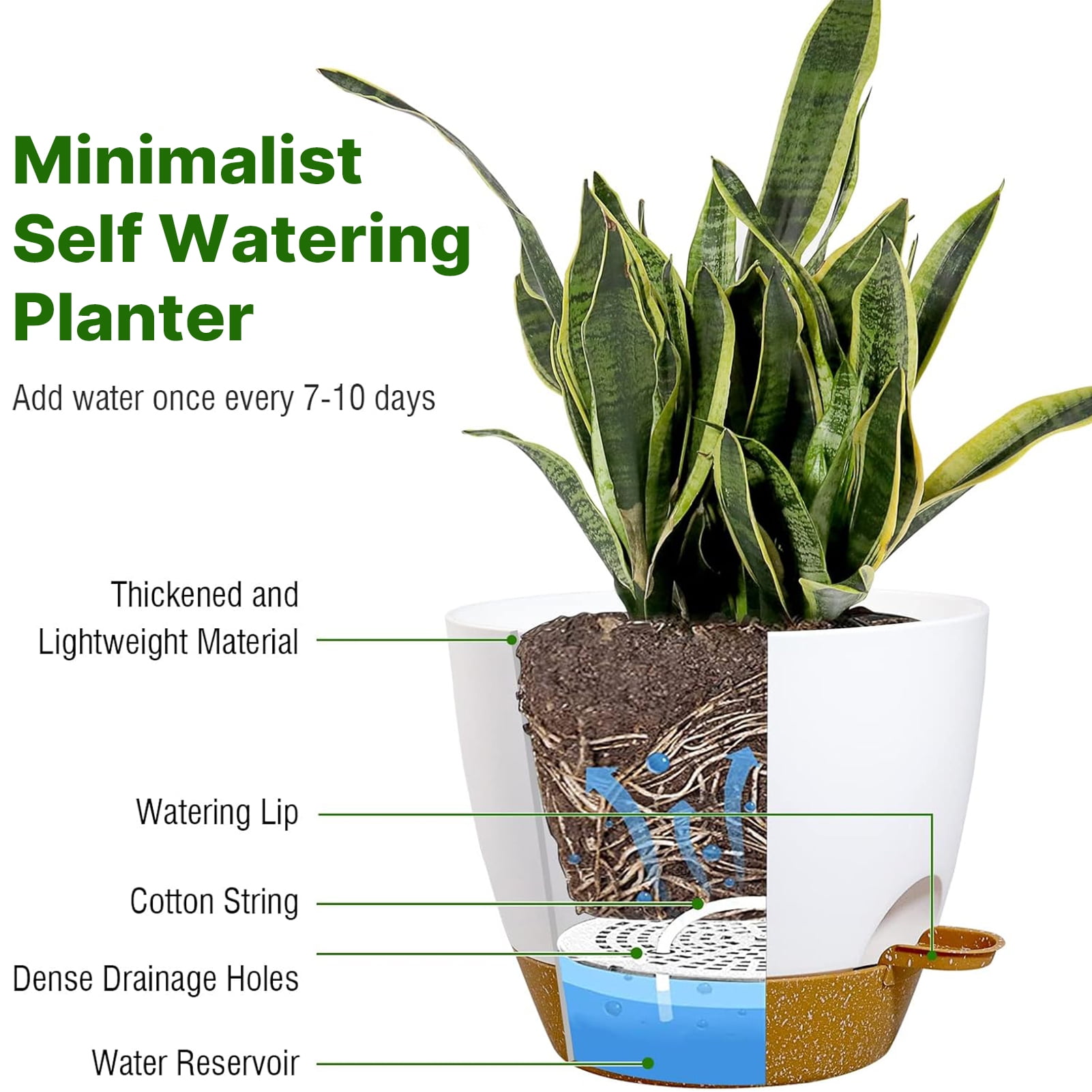 West Bay 12" 10" 9" Large Self Watering Plant Pots, 3 Pack Flower Pots Planters with Multi Mesh Drainage Holes for Indoor Outdoor Garden Plants and Flowers (White)