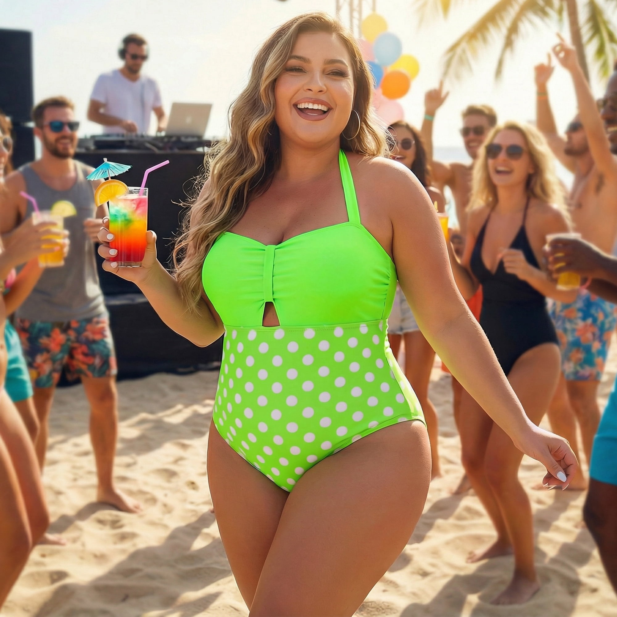 DARING DIVA Women's Plus Tummy Control Bathing Suit Cutout Swimwear L Green