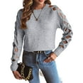 thumbnail image 3 of Women'S Y2K Fashion Solid Color Hollow Raglan Sleeve Crew Neck Sweater Light Grey M, 3 of 7