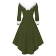 thumbnail image 3 of Levmjia Women Dresses Long Sleeve V-Neck Vintage Solid Color Stitching Fabric For Holiday Christmas Party Outfit Elegant Festive Attire, 3 of 3