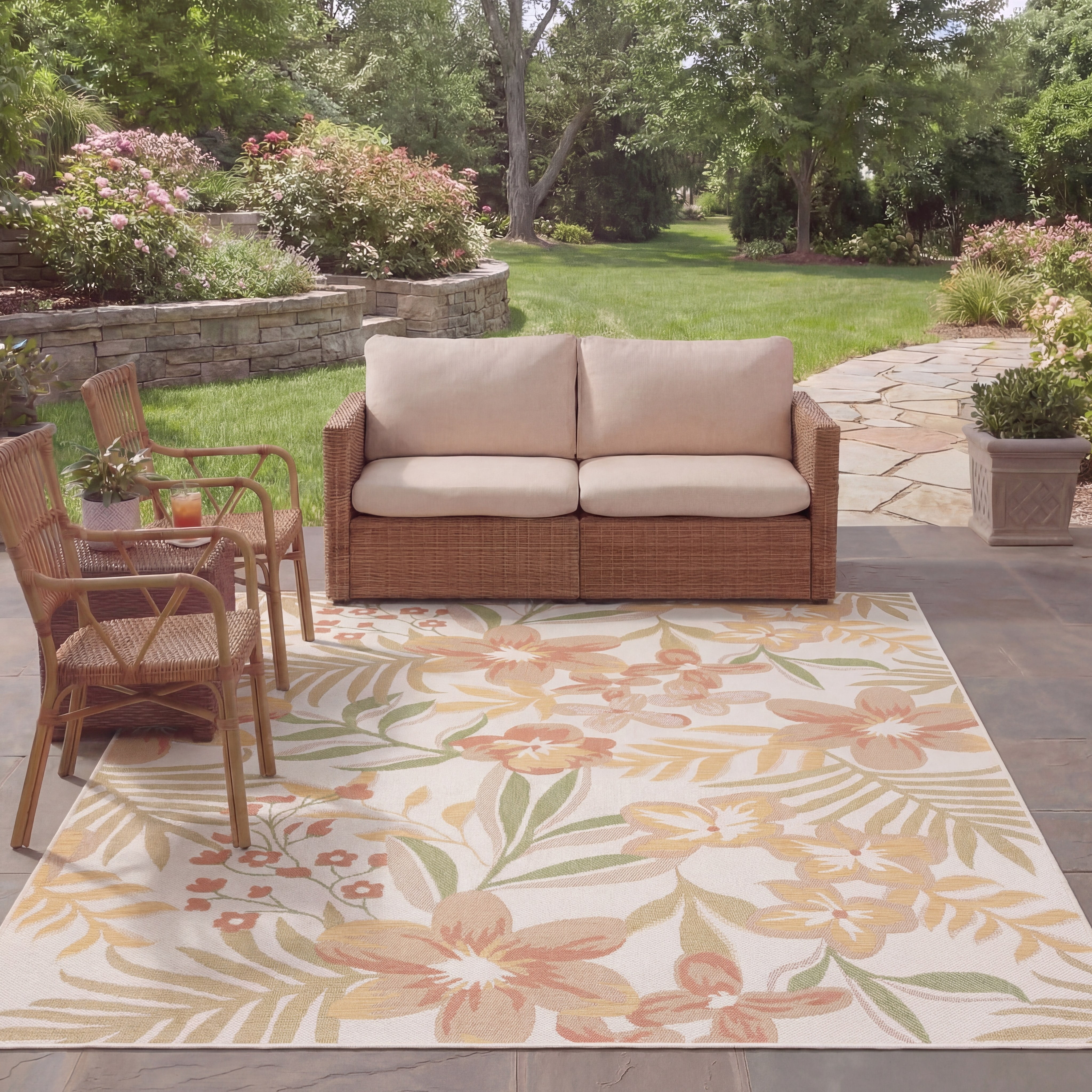 Safavieh Courtyard Gladwin Botanical Indoor/Outdoor Area Rug, Beige/Rust, 8' x 10'