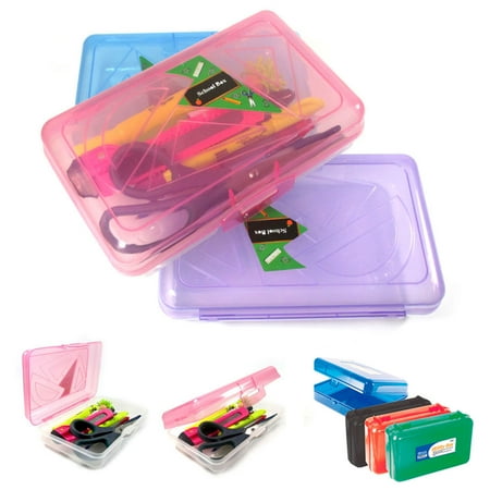 Plastic Pen Box - 3 School Pencil Boxes Office Supplies Case Pen Art Craft Organizer Plastic Box