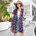 thumbnail image 4 of Beach Vacation Clothes Kimono Cardigan Loose Swimsuit Cover Up for Women Vibrant Neon Floral M, 4 of 6