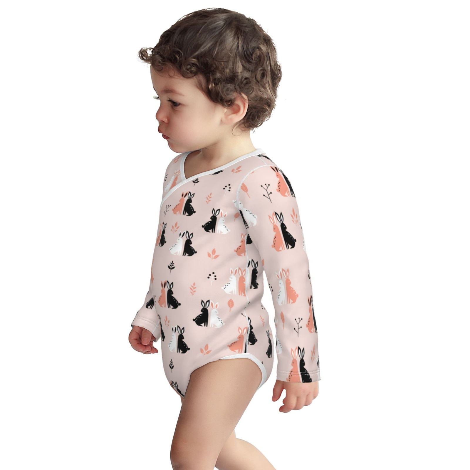 Xecao White And Black Rabbit Print Baby unisex-baby Cotton Long-sleeve Bodysuits-3 Months
