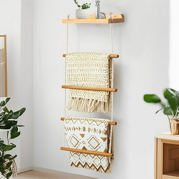 KEINXS Ladder Wall Mounted Rack Decorative Towel Ladder Easy to Install Quilt Rack Wood Quilt Holder for Living Room Bedroom Bathroom 5.91*16.92*38.58in