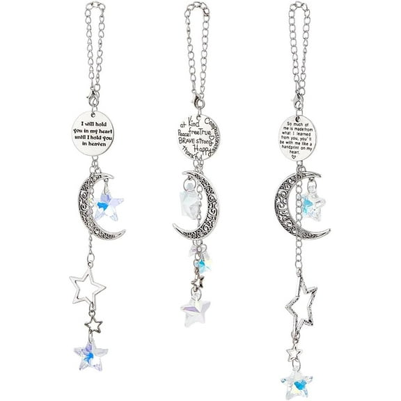 3Pcs Moon and Star Rear View Mirror Accessories Suncatcher Car Hanging Ornaments Colorful Car Mirror Charm Women Glass Alloy Cars Charm