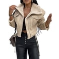 thumbnail image 2 of Lambswool Cropped Jacket Women Oversized Motorcycle Coats Fall Fashion Outfits Winter Clothes Beige S, 2 of 8