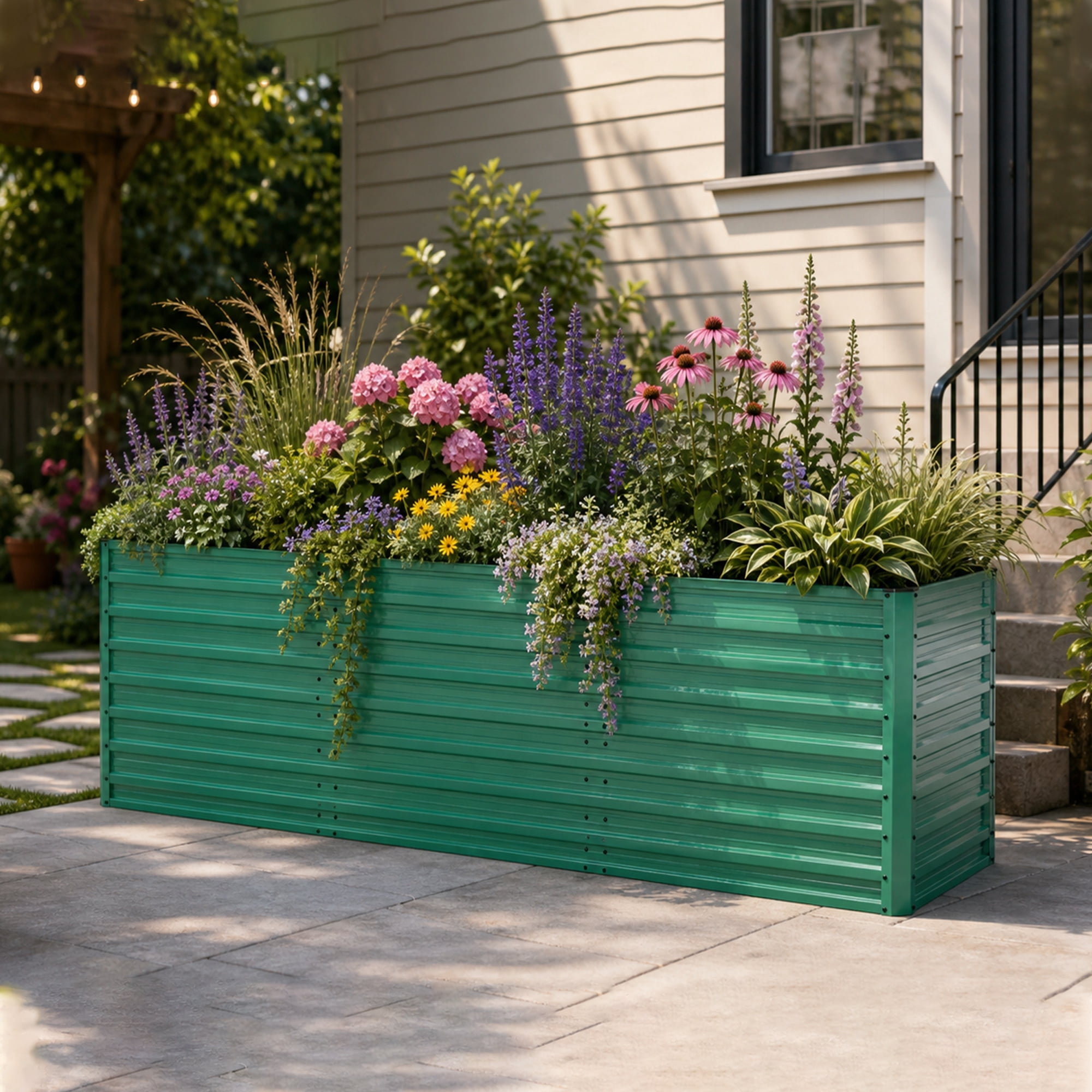 Leumius 1-Pack Metal Garden Bed,32" Ergonomic Height No Bending Metal Planter Box,Open-Ended Base for Drainage,8 Reinforcing Rods,Rustproof Steel for Vegetables, Flowers, Herbs and Succulents Green