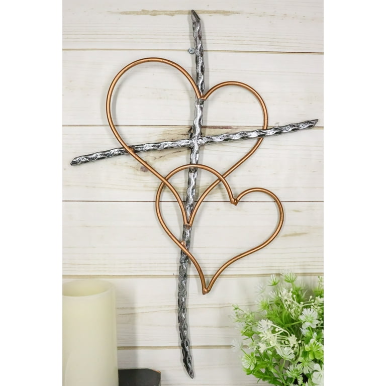 Ebros Metal Silver Rope Wire Sticks and 2 Golden Hearts of Love Wall H–  Ebros Gift