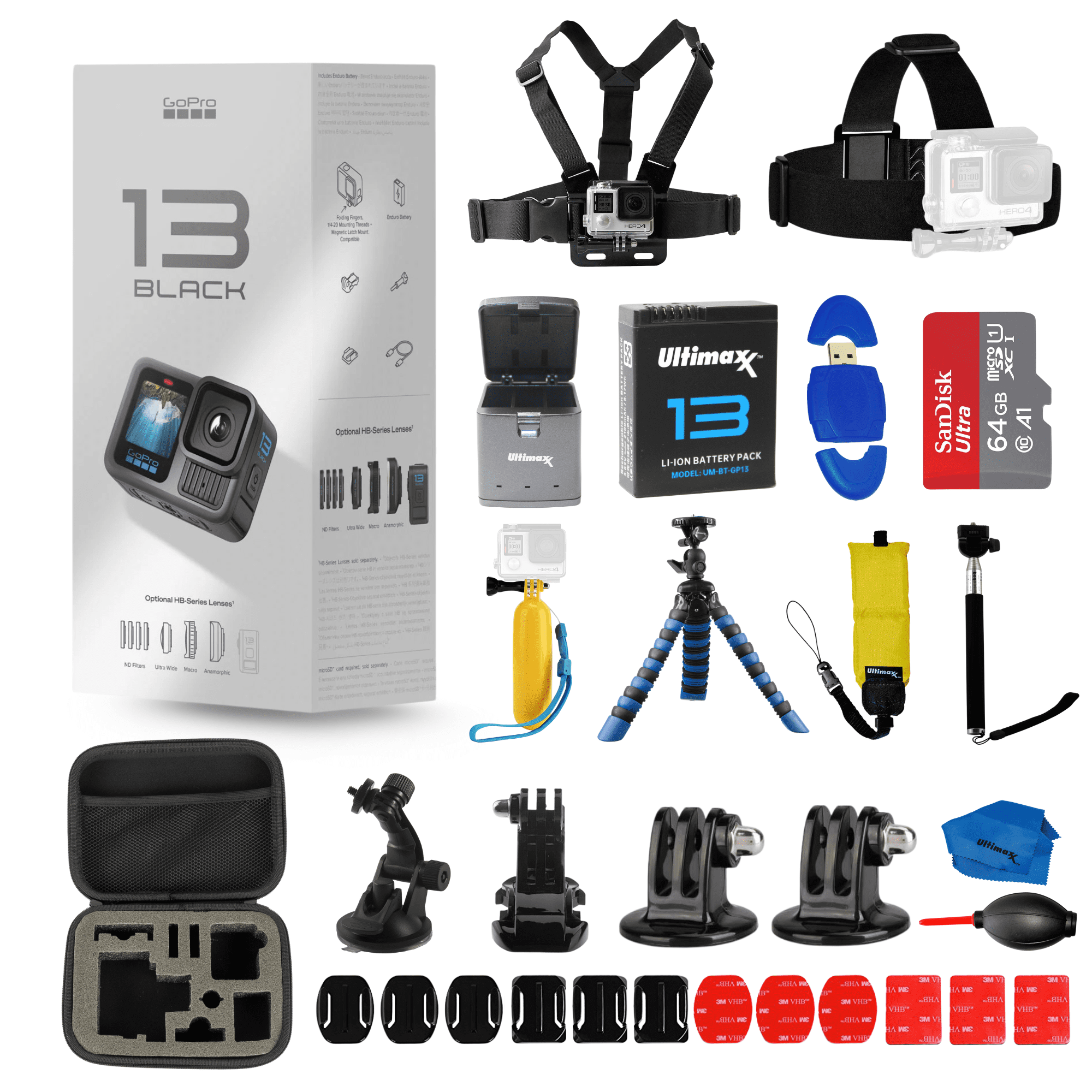 GoPro HERO10 Action Camera Bundle with 64GB Card, 50 Piece
