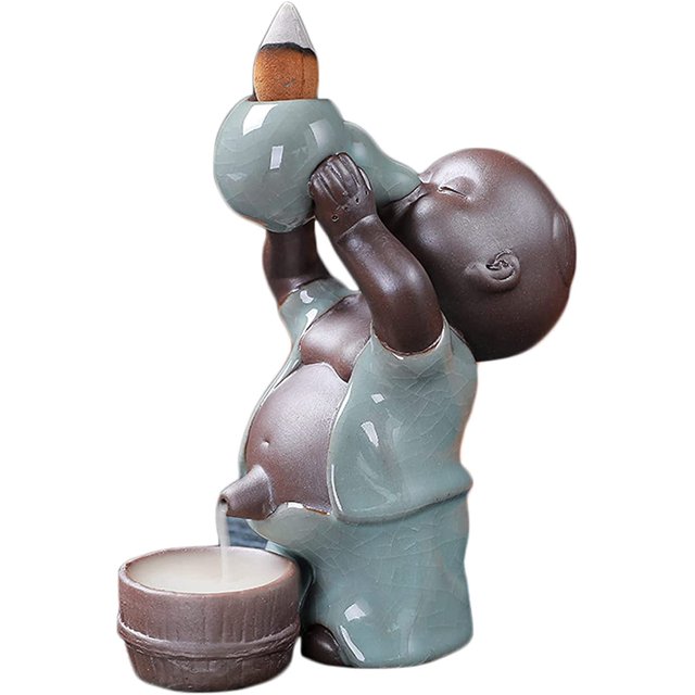 Quemador de incienso de reflujo, soporte de cono de incienso de cerámica hecho a mano, adorno de aromaterapia para sala de Yoga, decoración del hogar JFHHH pequeña