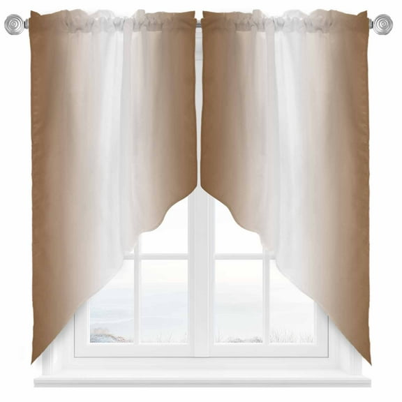 Ombre Swag Valances for Windows 2 Pack Brown and White Gradient Swag Kitchen Curtains 45 Inches Long Rod Pocket Short Window Treatment for Kitchen Bathroom 36"x45"