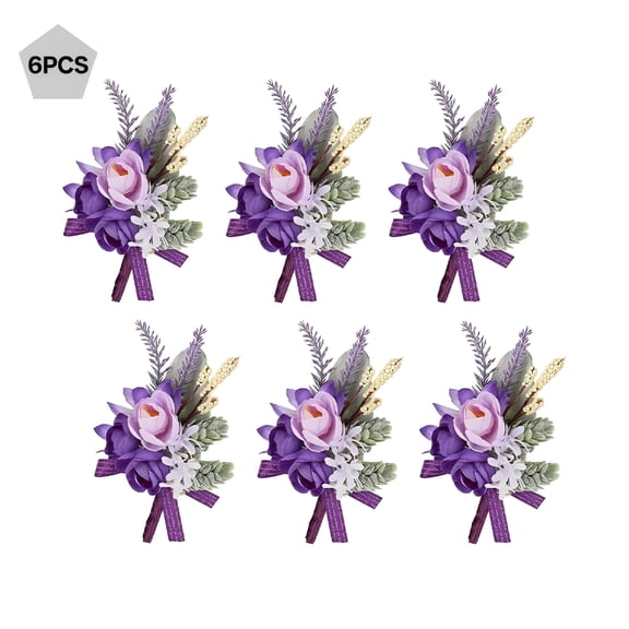 VANIDO Purple Boutonniere for Men Wedding, Set of 6, Groom and Best Man Boutonniere for Wedding Ceremony Anniversary, Formal Dinner Party and Rustic Fall Wedding Marriage