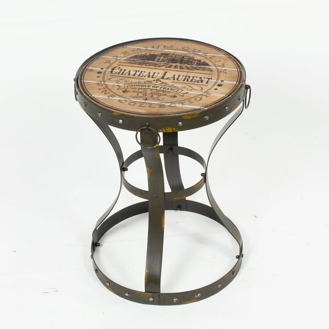 Plateau Rond "Château Laurent Wine Collection" sur Table d'Extrémité en Métal