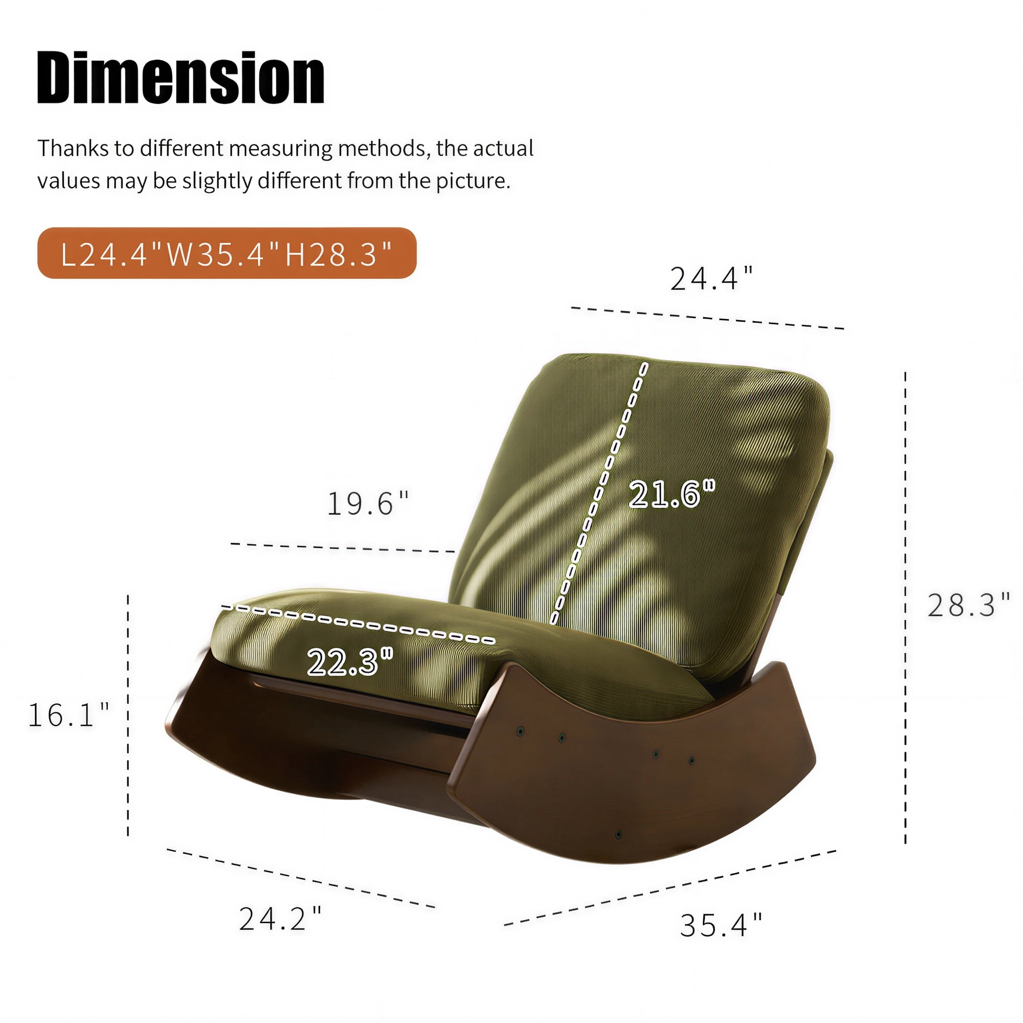 Peispie Upholstered Glider Rocking Chair for Nursery, Corduroy Accent Reading Chair with Solid Wood Frame & Side Pocket, Comfy Modern Lounge Armchair for Living Room Bedroom, 300 LBS, Green
