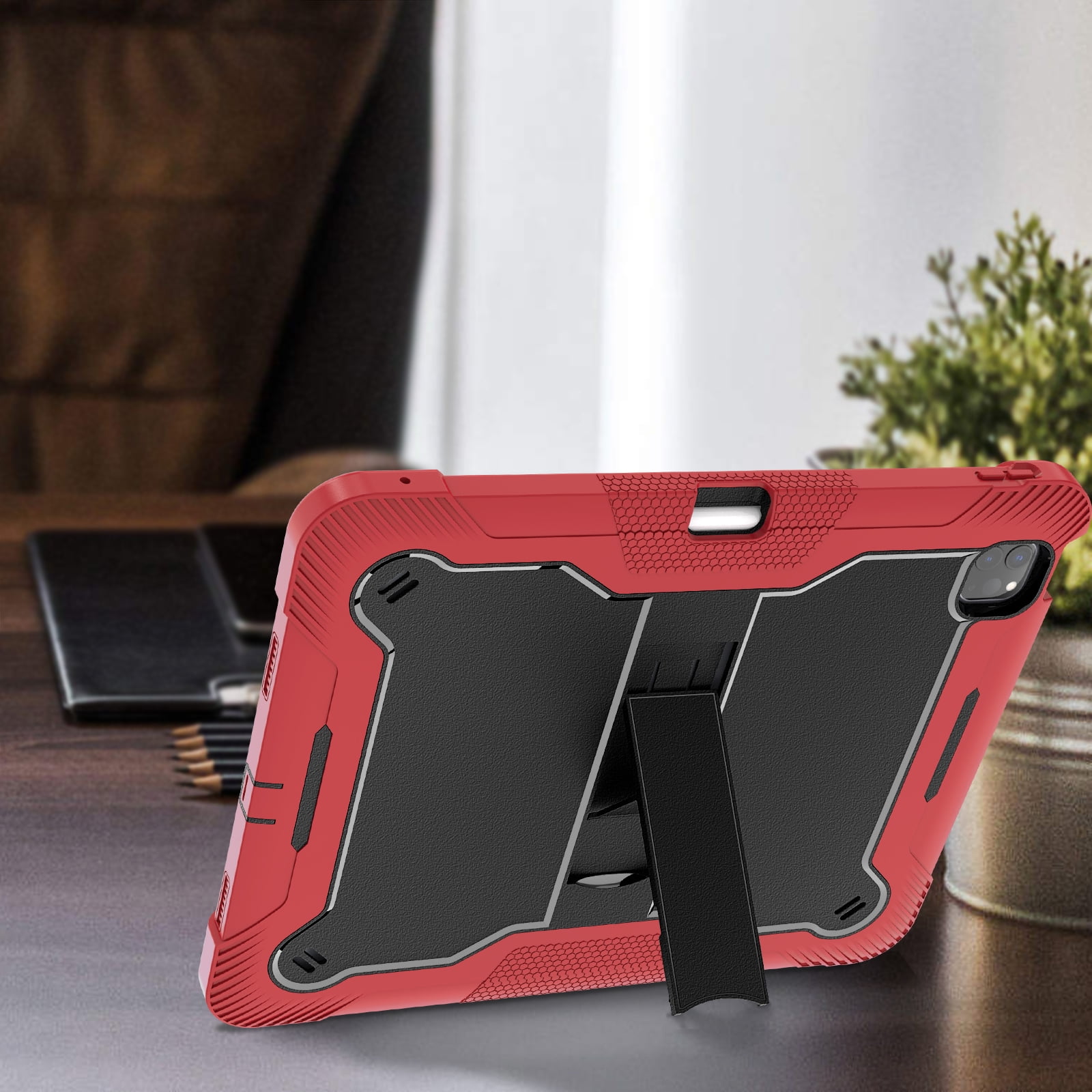 Allytechgroup Rugged Shockproof Case for Apple iPad Pro 13 M4 2024, Dual-Layers Kickstand Anti-Scratch Bumper With Pencil Holder Lightweight Kids Friendly Case Cover for iPad Pro 13" 2024, Red