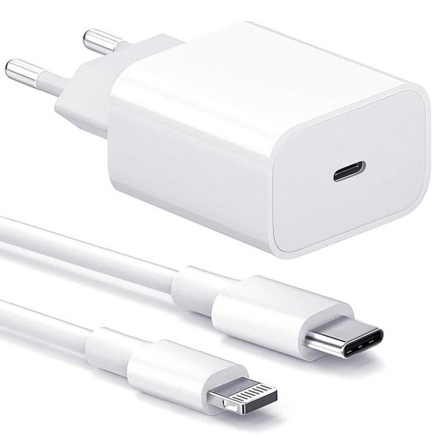 Cargador para iPhone - Cargador rápido - Adaptador + Cable 20W USB-C Blanco Pack de 4 Sincero Electrónica
