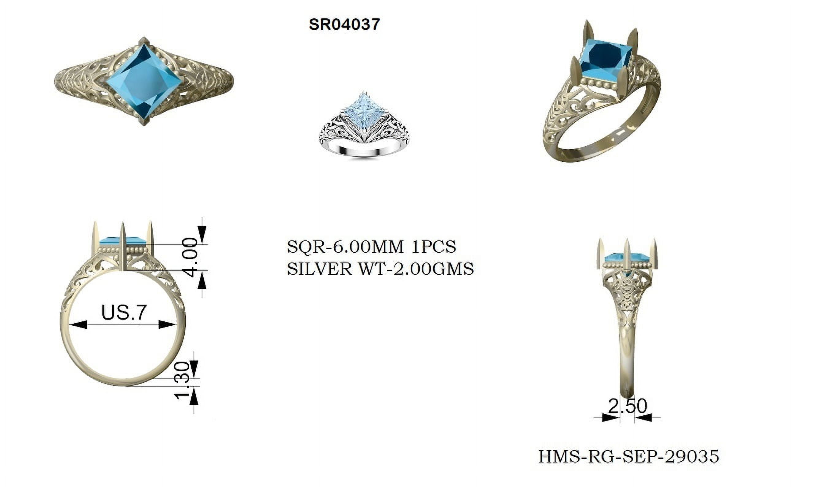 1.30 Ctw Square Larimar Filigree 925 Sterling Silver Solitaire