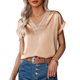 thumbnail image 2 of Camiseta de manga corta con cuello en V,Top con cuello en V para mujer Camiseta con cuello en V de encaje Top con empalme de encaje con cuello en V Rendimiento sólido, 2 of 2