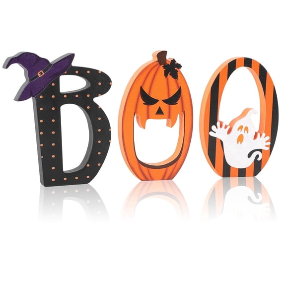Halloween Decorations BOO Signs Wooden Indoor Halloween Tabletop Decor Centerpieces Rustic Farmhouse for Home