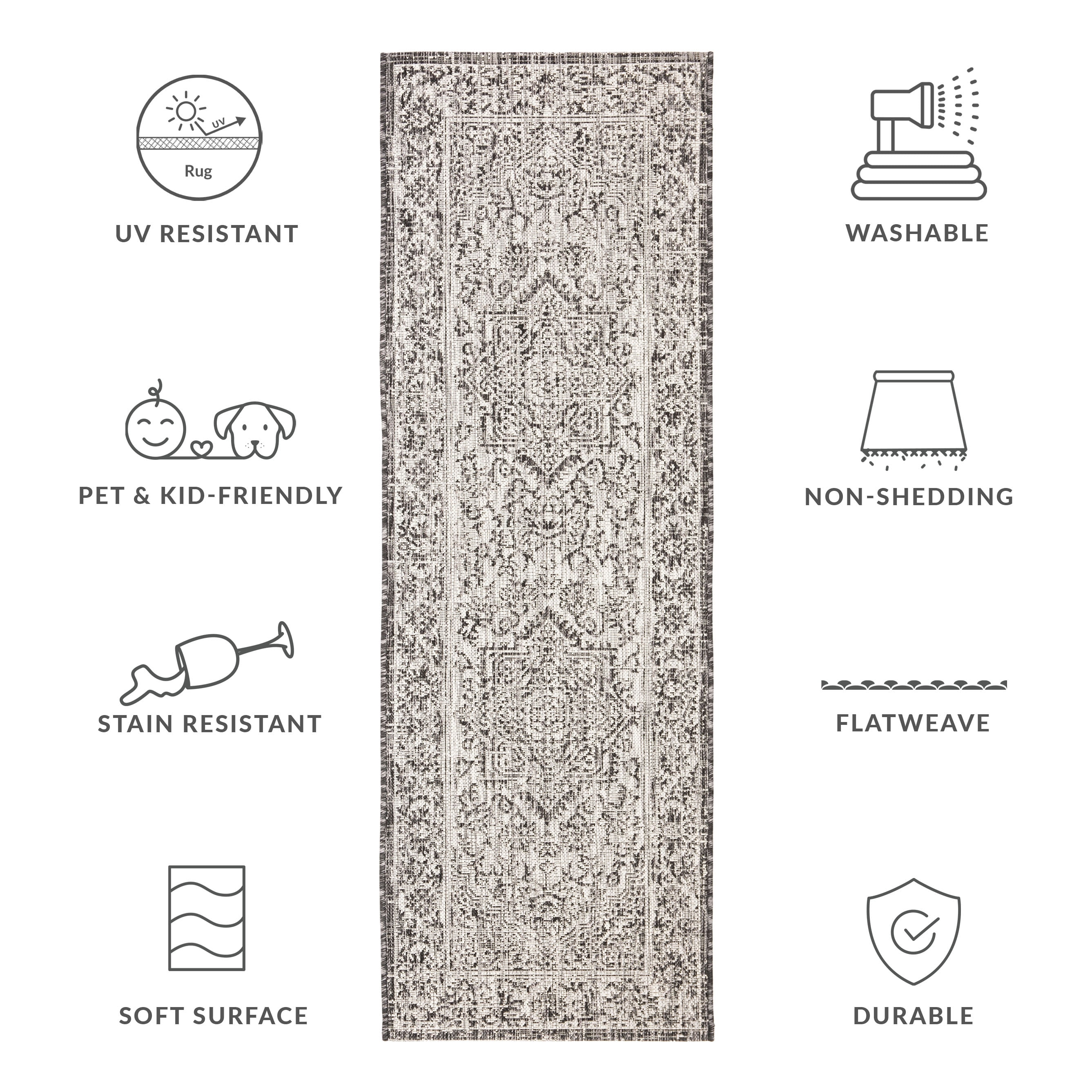 Safavieh Courtyard Joey Medallion Indoor/Outdoor Runner Rug, Slate/Gray, 2'3" x 10'