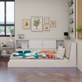 thumbnail image 4 of Wooden Twin Size L-shaped Daybed Floor Corner Bed with Storage Bookcase and Upholstered Headboard and USB Charging Ports for Limited Space, White, 4 of 14