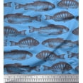 thumbnail image 1 of Soimoi Blue Heavy Satin Fabric Fish Ocean Fabric Prints By Yard 54 Inch Wide, 1 of 2