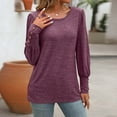 thumbnail image 5 of Women's Casual Loose Bubble Sleeved Round Neck Button Up Long Sleeved Top, 5 of 6