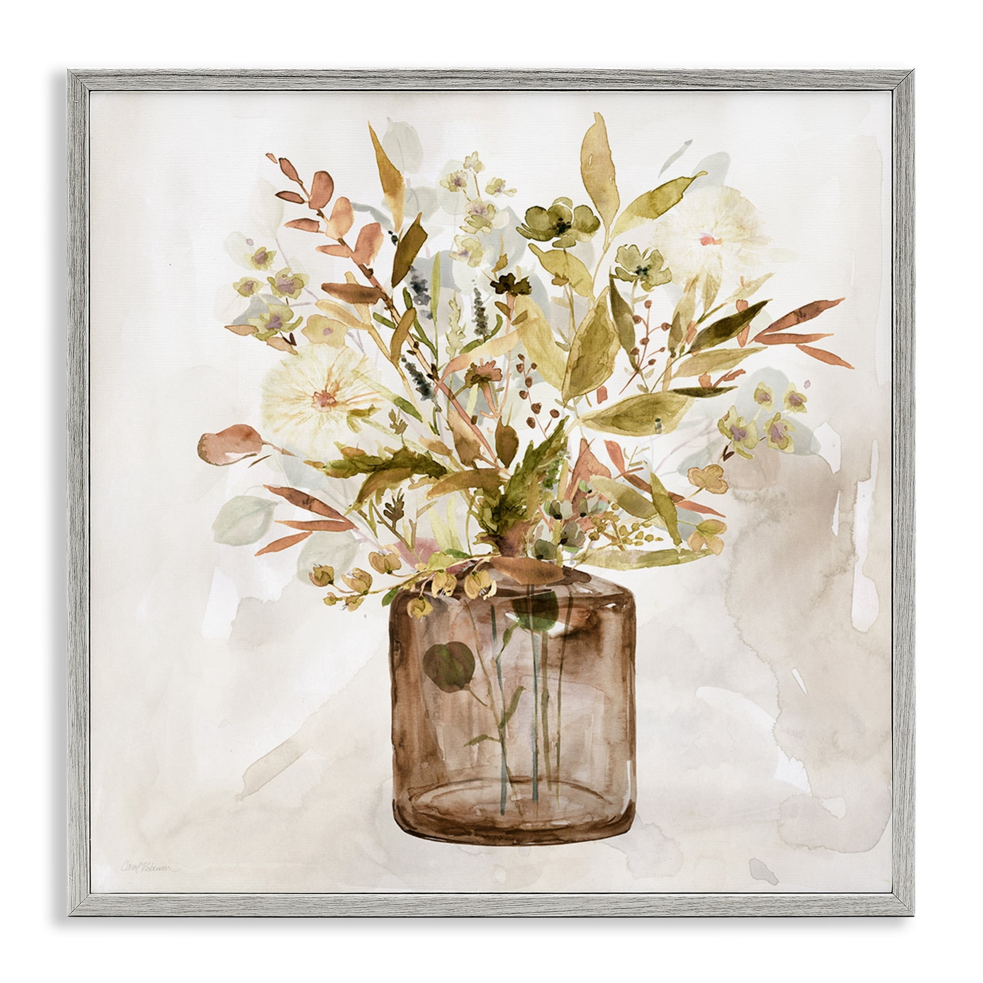 Stupell Industries Earthy Mixed Botanicals Floral Blossoms Watercolor Detail Painting Gray Framed Art Print Wall Art, Design by Carol Robinson