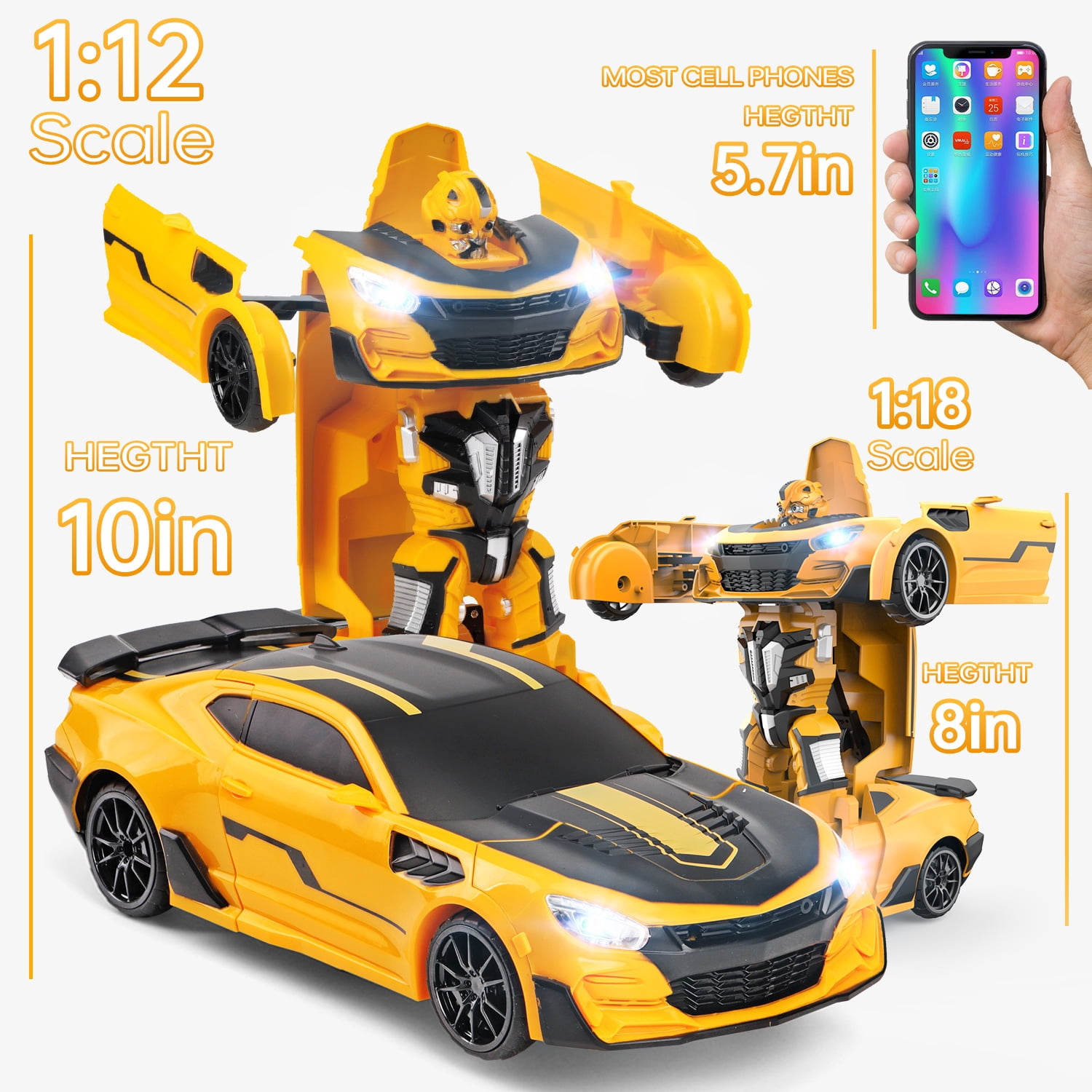Remote Control Car Transform Toys,2.4G 1:12 Scale Transform Car Robot,One Button Transformation and 360 Rotation Drifting