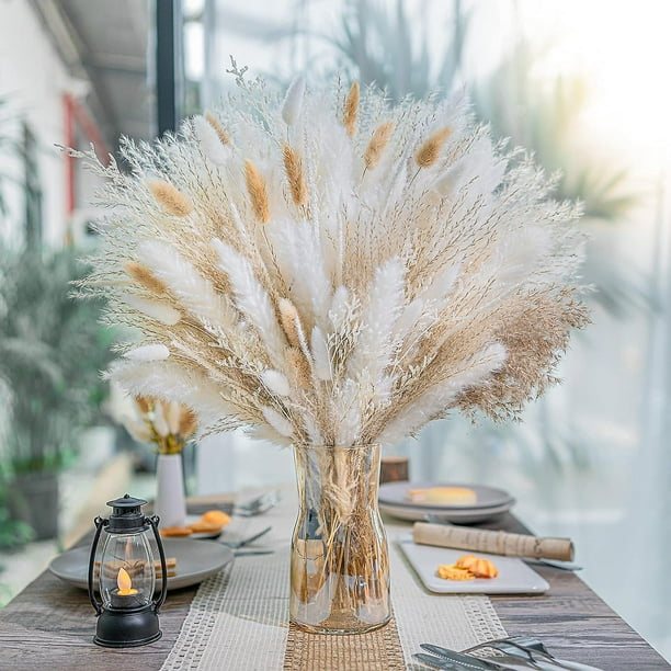 95 piezas Ramo de decoración de hierba de pampa natural - Arreglo floral seco bohemio Centro de mesa Decoración de boda Decoración rústica