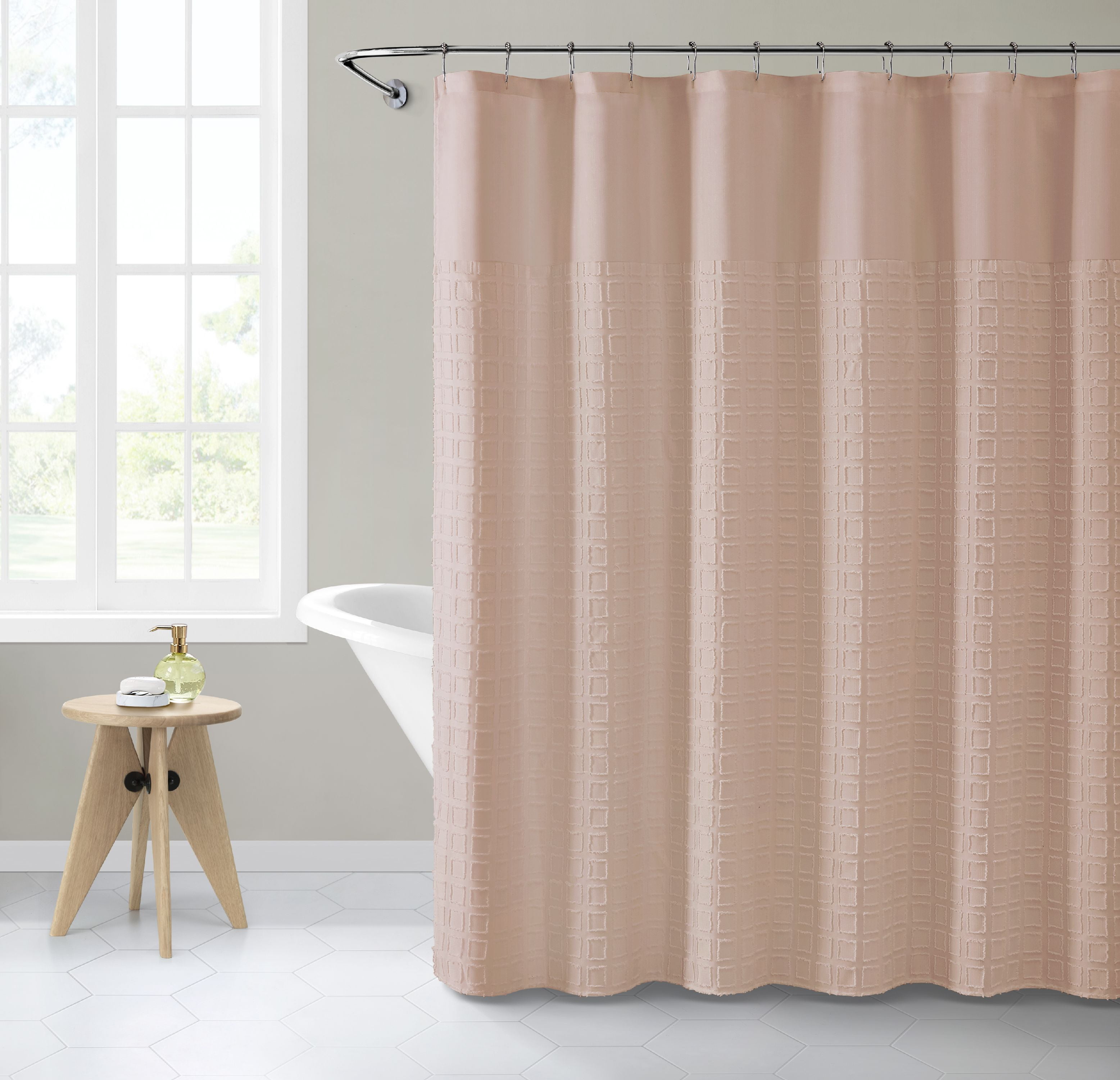 VCNY Home Clipped Geometric Fabric Shower Curtain, Blush ...