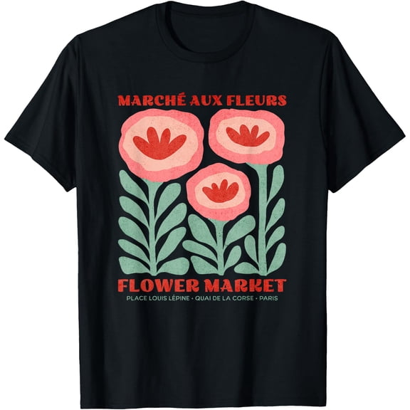Women Paris Botanical Market Flower Graphic T-Shirt Size S-5XL