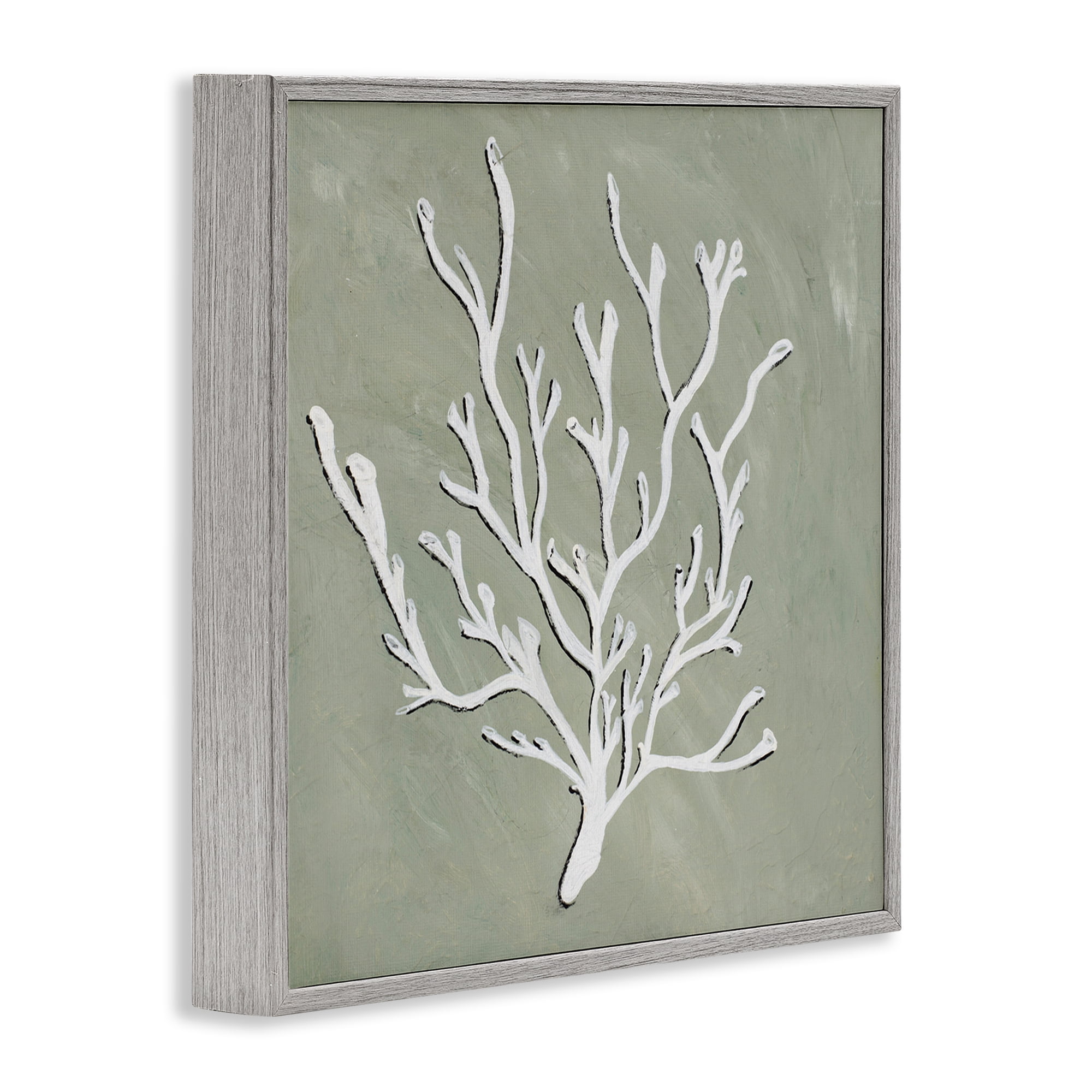 Stupell Industries White Coral Sprig Coastal Painting Gray Framed Art Print Wall Art, 24 x 24