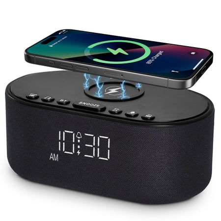 Black Alarm Clock With 10W Stereo Speaker Wireless Charging White Noise Sleep Machine