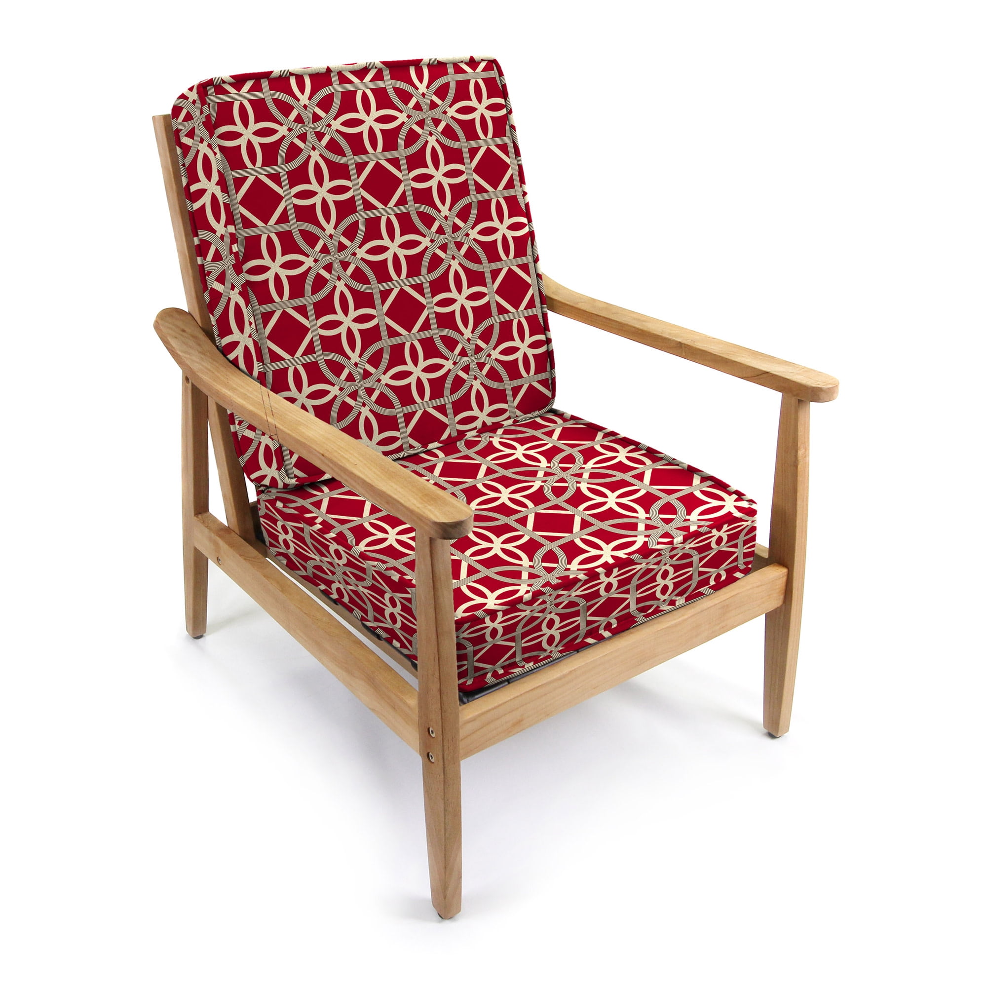 Jordan Manufacturing 45" x 22" Keene Cherry Red Lattice Rectangular Outdoor Deep Seat Chair Cushion Set with Ties and Welt