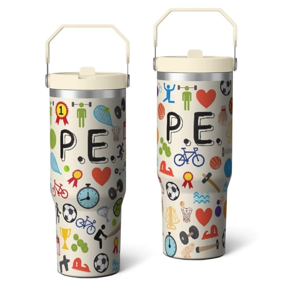 30 Oz Tumbler Football Physical Education Teacher Tumbler with Lid and Straw, Birthday Gift Cup for Friend Women Men Coffee Travel Mug Thanksgiving Day Halloween Christmas Gift Water Bottle