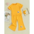 thumbnail image 4 of Musuos Girls' Summer 2 Piece Outfit 3-8T Round Neck Short Sleeve Tops + Elastic Waist Flare Pants Toddler Little Girl Set, 4 of 10