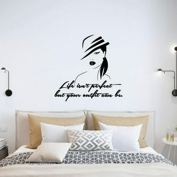 Life Isn't Perfect But Your Outfit Can Be - Closet Quotes Woman Silhouette Closet Storage Organizer Vinyl Wall Art Decal Sticker Home Closet Area Dressing Room Area Wardrobe Cabinet Size (18x20 inch)
