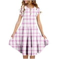 thumbnail image 1 of Zpanxa Robes Florales pour Filles Été Manches Courtes Manches Volantées Col Rond Imprimé de Fleurs Taille Poche Robe Superposée Polyester Spandex Rose 8-9 Ans, 1 of 5