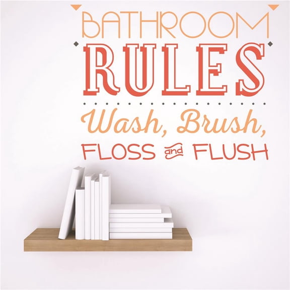Vinyl Wall Decal Sticker : Bathroom rules wash, brush, floss and flush Quote 20x20 Inches