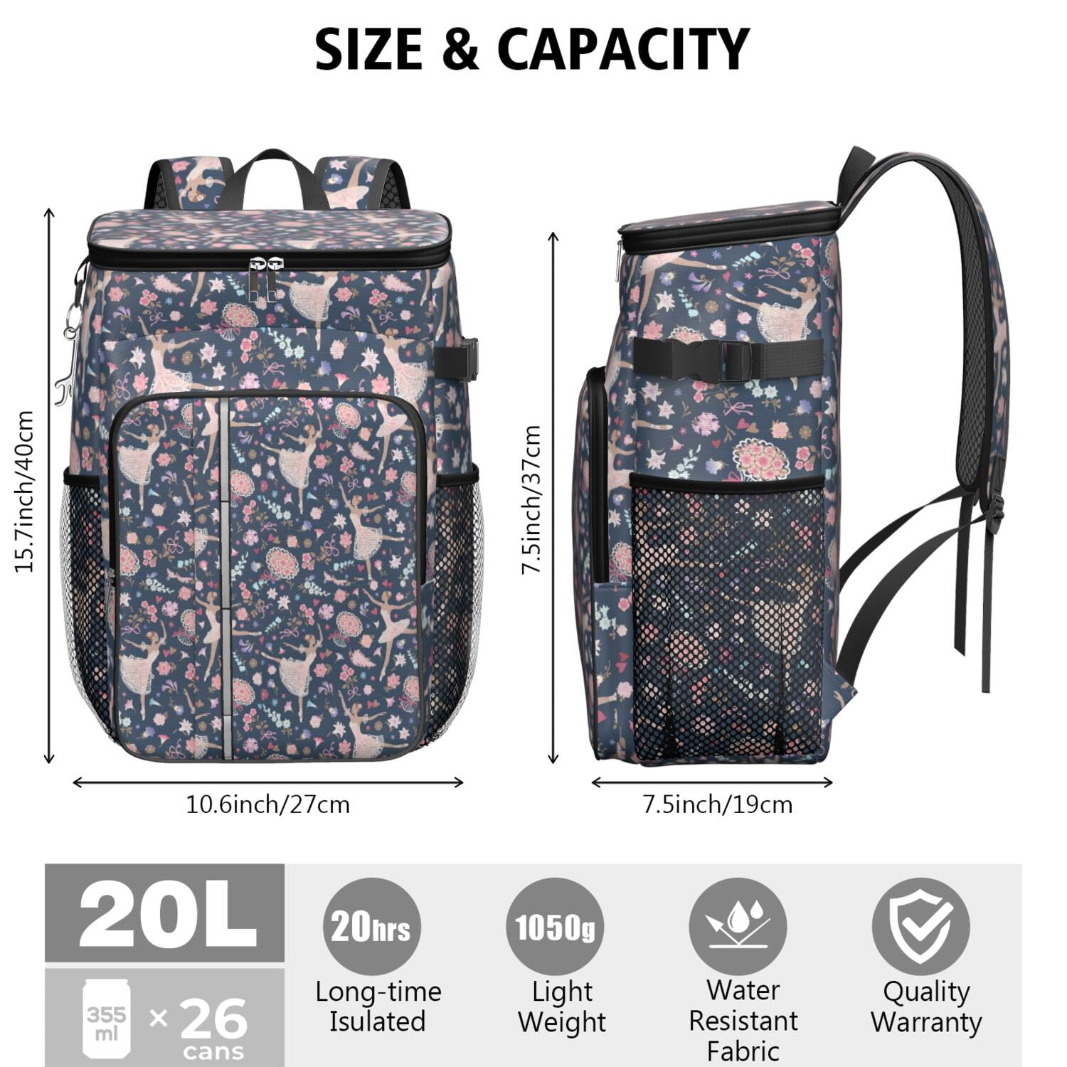 Travel Cooler Bag - Rainbow Princess Pattern Camping Beer Cooler Backpack with Bottle Opener- Waterproof Insulated Picnic Backpacks - Cooler Bag for Beach