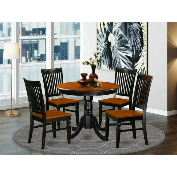 East West Furniture Dining Room Set Black & Cherry, ANWE5-BCH-W